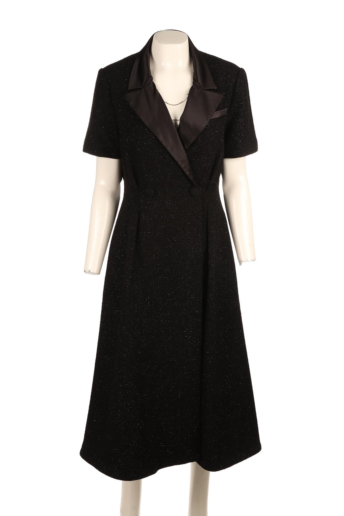 SELF-PORTRAIT BLACK TWEED MAXI DRESS UK 12