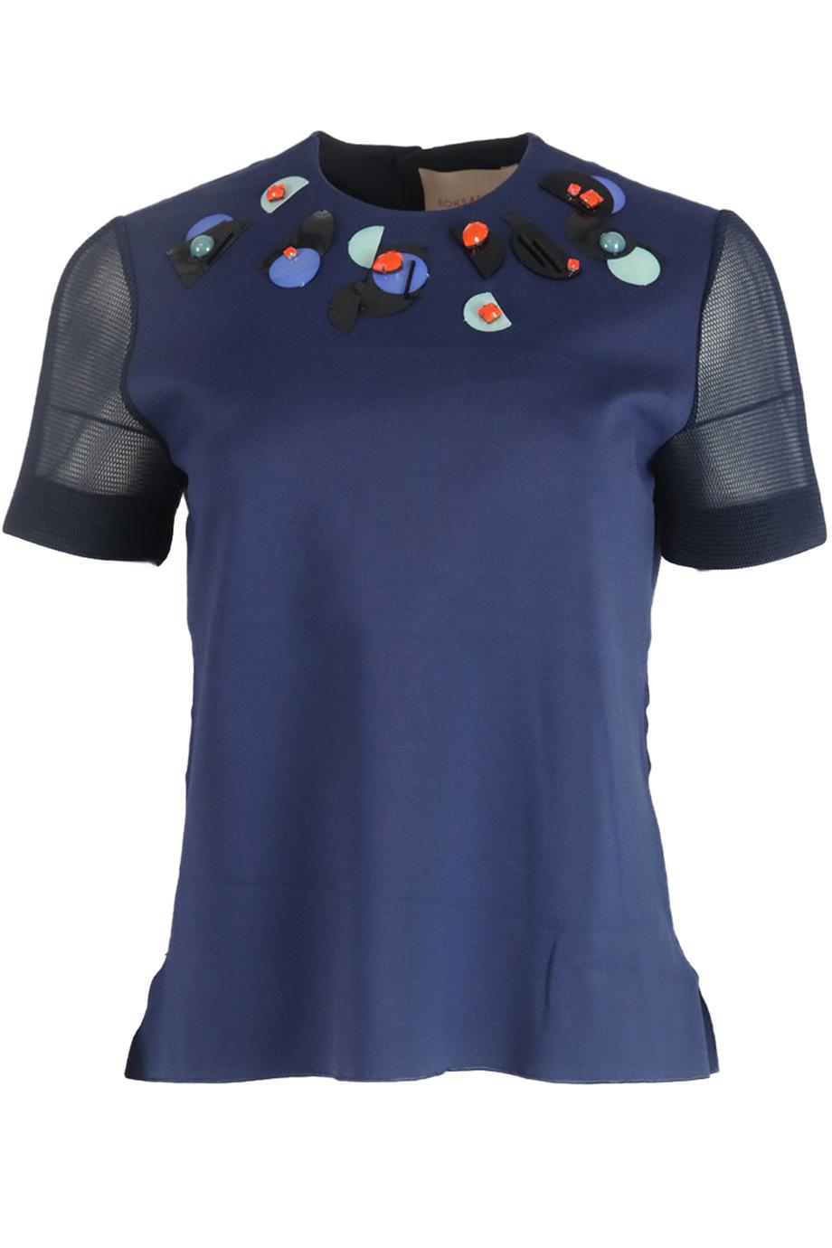 ROKSANDA EMBELLISHED CREPE AND MESH TOP UK 8