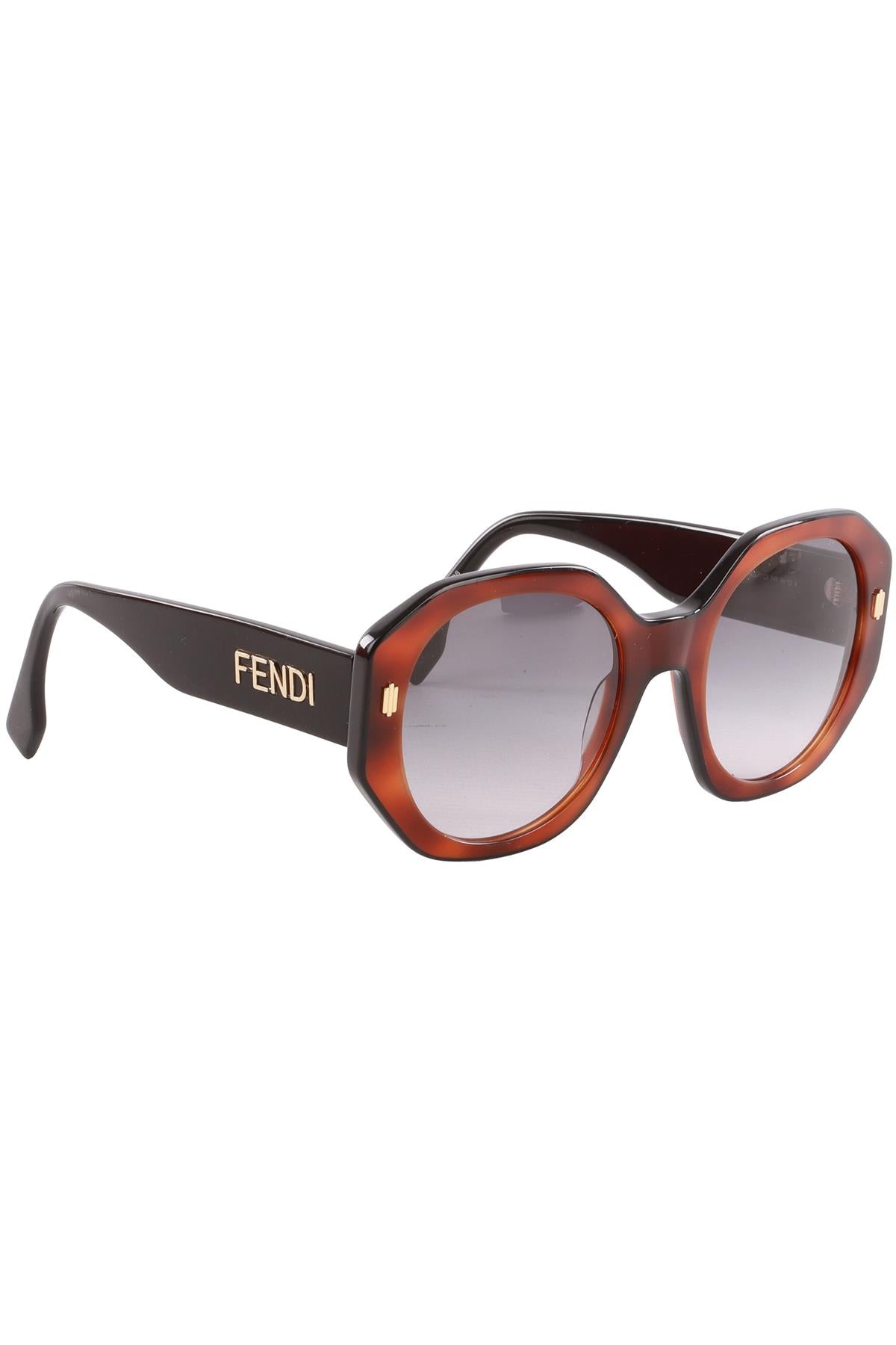 FENDI BROWN ROUND FRAME ACETATE SUNGLASSES