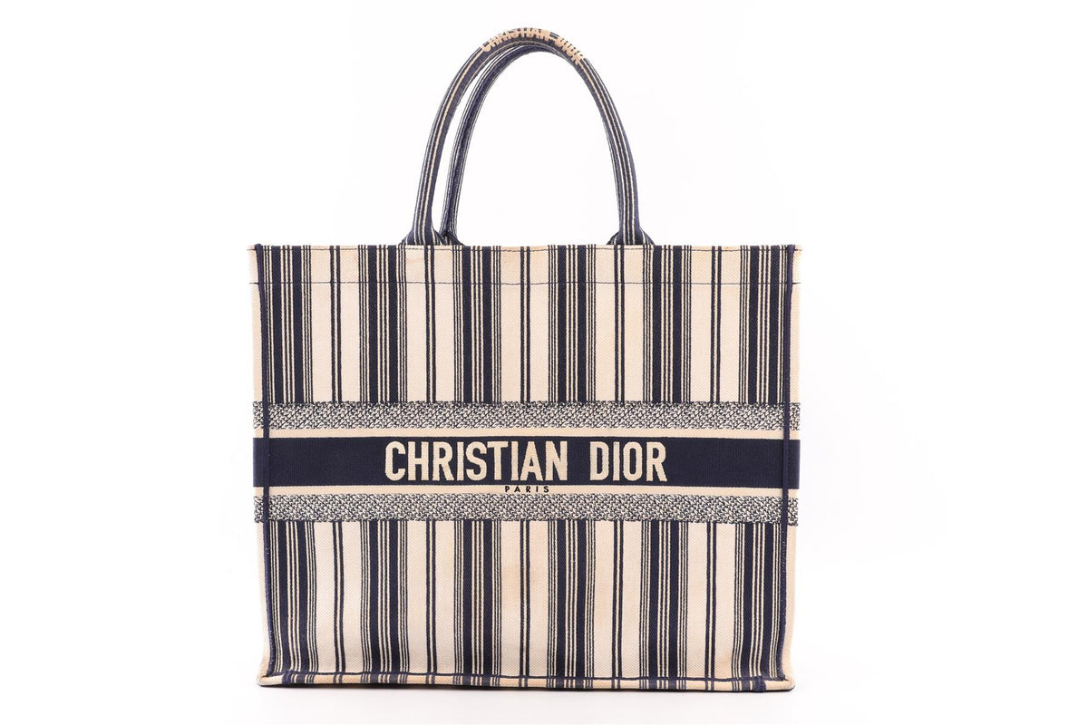 CHRISTIAN DIOR NAVY BOOK LARGE DIORIVIERA CANVAS TOTE BAG