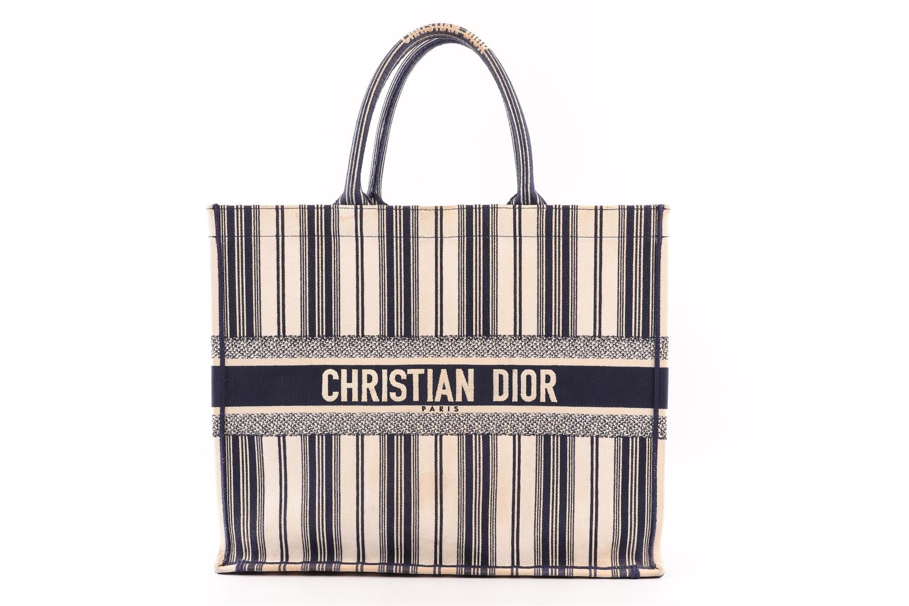 CHRISTIAN DIOR NAVY BOOK LARGE DIORIVIERA CANVAS TOTE BAG