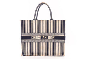 CHRISTIAN DIOR NAVY BOOK LARGE DIORIVIERA CANVAS TOTE BAG