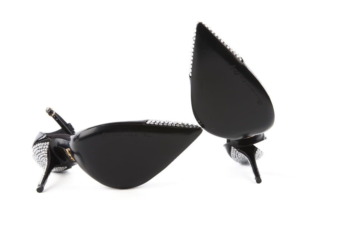 DOLCE & GABBANA BLACK CRYSTAL AND PATENT LEATHER PUMPS EU 39 UK 6 US 9