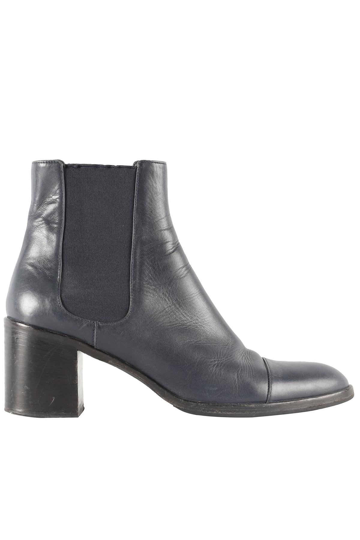 JIL SANDER NAVY LEATHER ANKLE BOOTS EU 40 UK 7 US 10