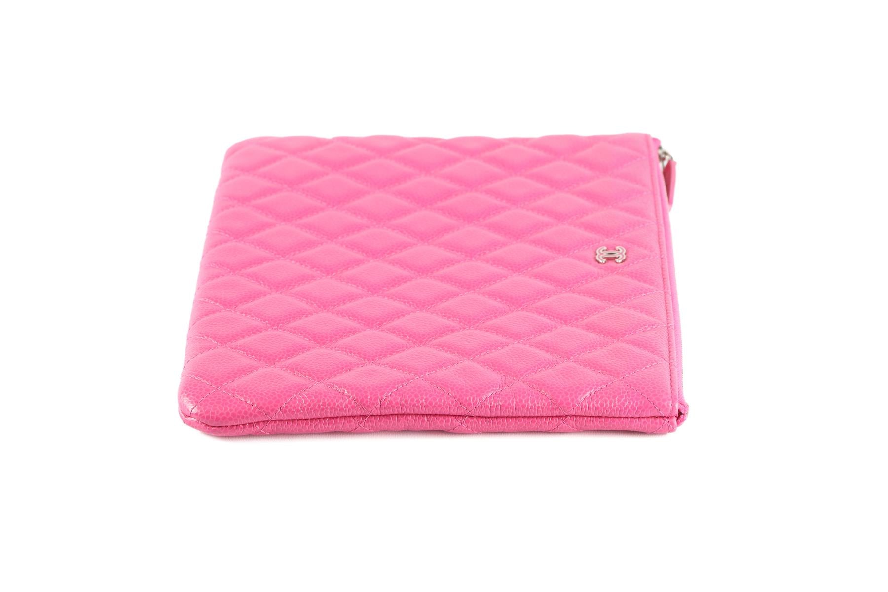 CHANEL PINK 2014 O-CASE MEDIUM QUILTED CAVIAR LEATHER CLUTCH