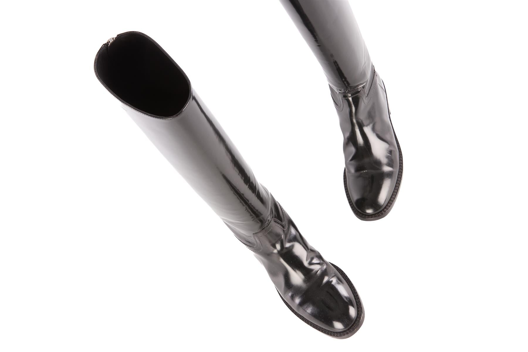 SAINT LAURENT BLACK PATENT LEATHER KNEE HIGH BOOTS EU 37 UK 4 US 7