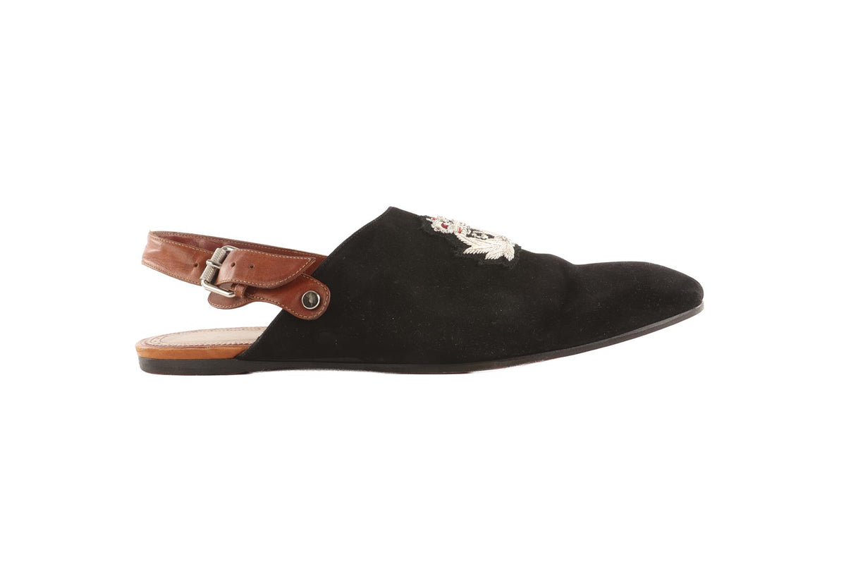 CHRISTIAN LOUBOUTIN BLACK MEN'S SUEDE SLINGBACK MULES EU 44 UK 10 US 11