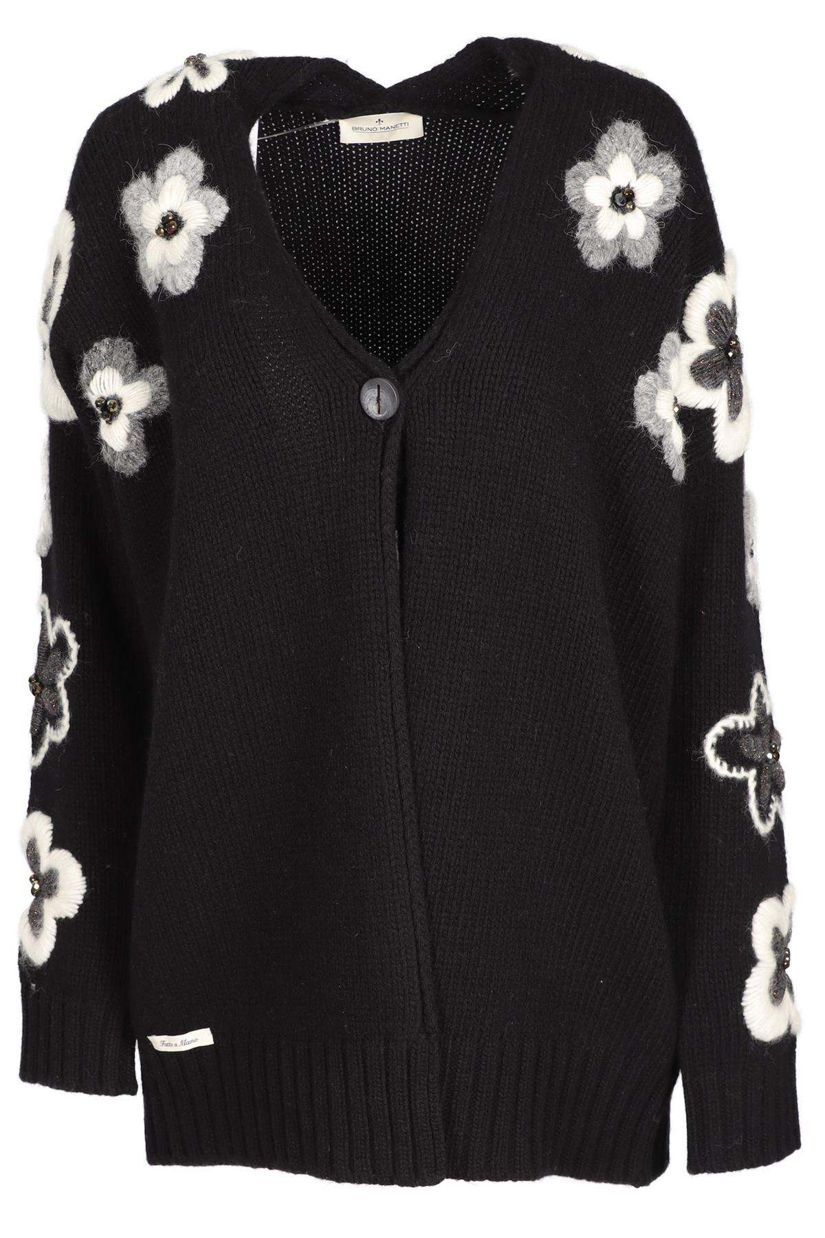 BRUNO MANETTI BLACK WOOL CARDIGAN IT 44 UK 12