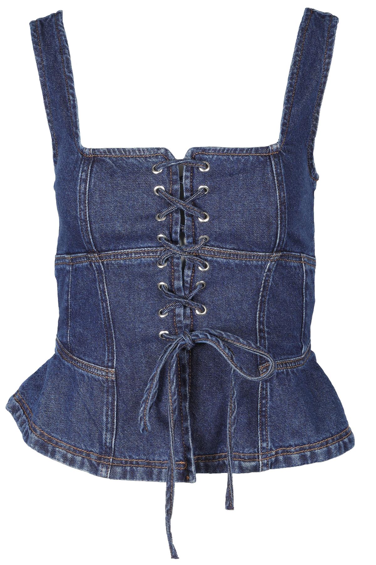 REFORMATION + KACEY MUSGRAVES BLUE DENIM TOP US 2 UK 6