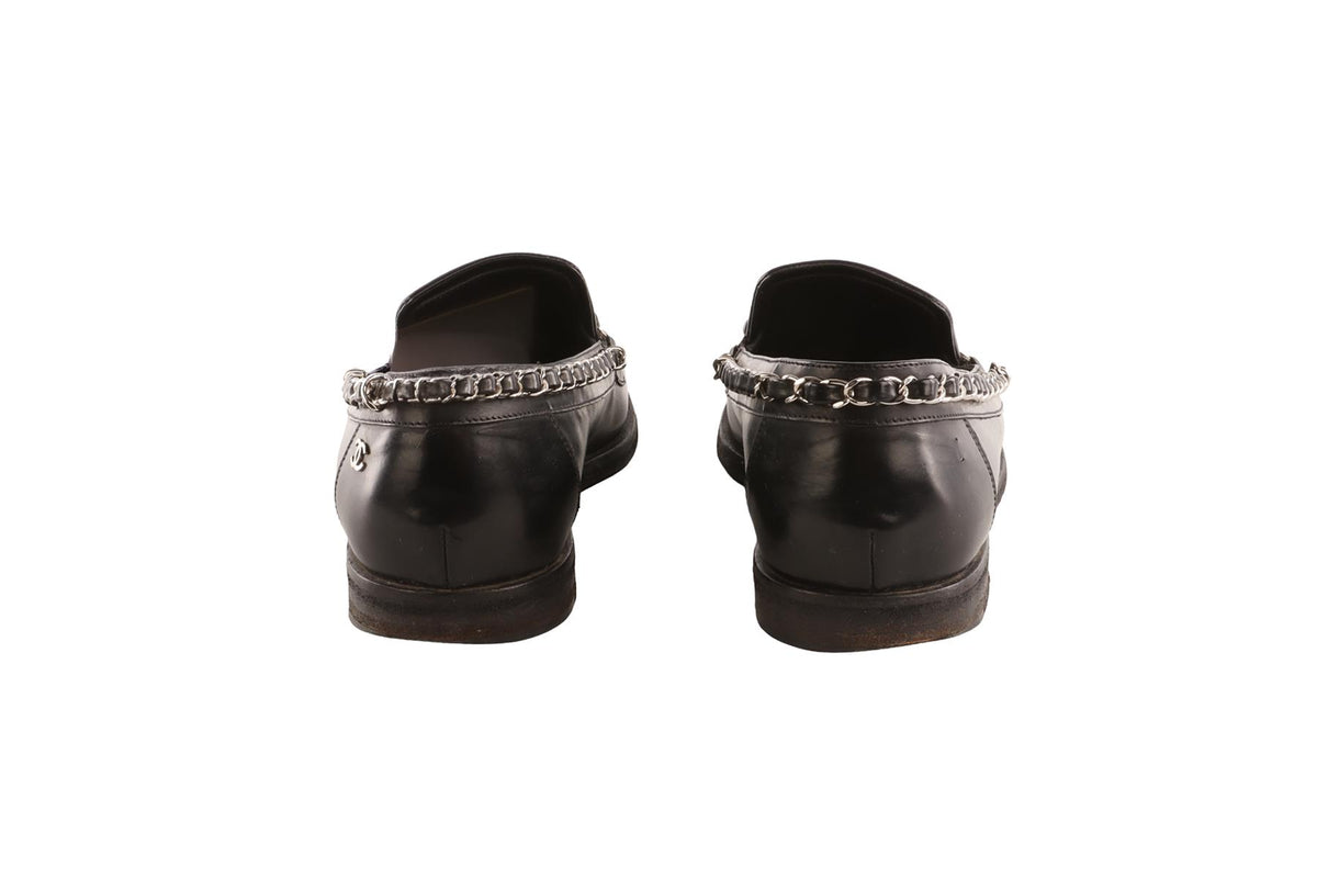CHANEL BLACK 2016 LEATHER LOAFERS EU 38.5 UK 5.5