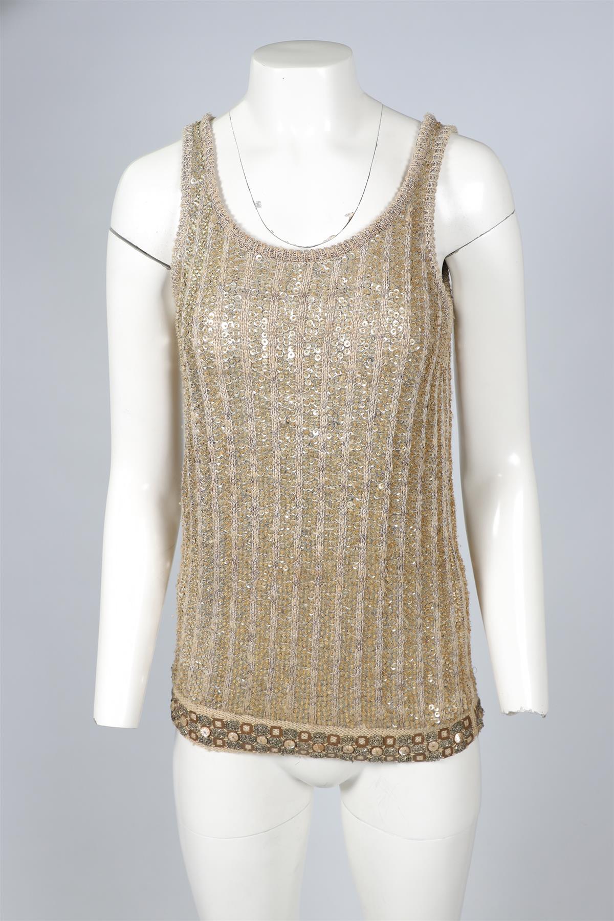 CHLOÉ BEIGE VINTAGE SEQUIN TOP FR 44 UK 16
