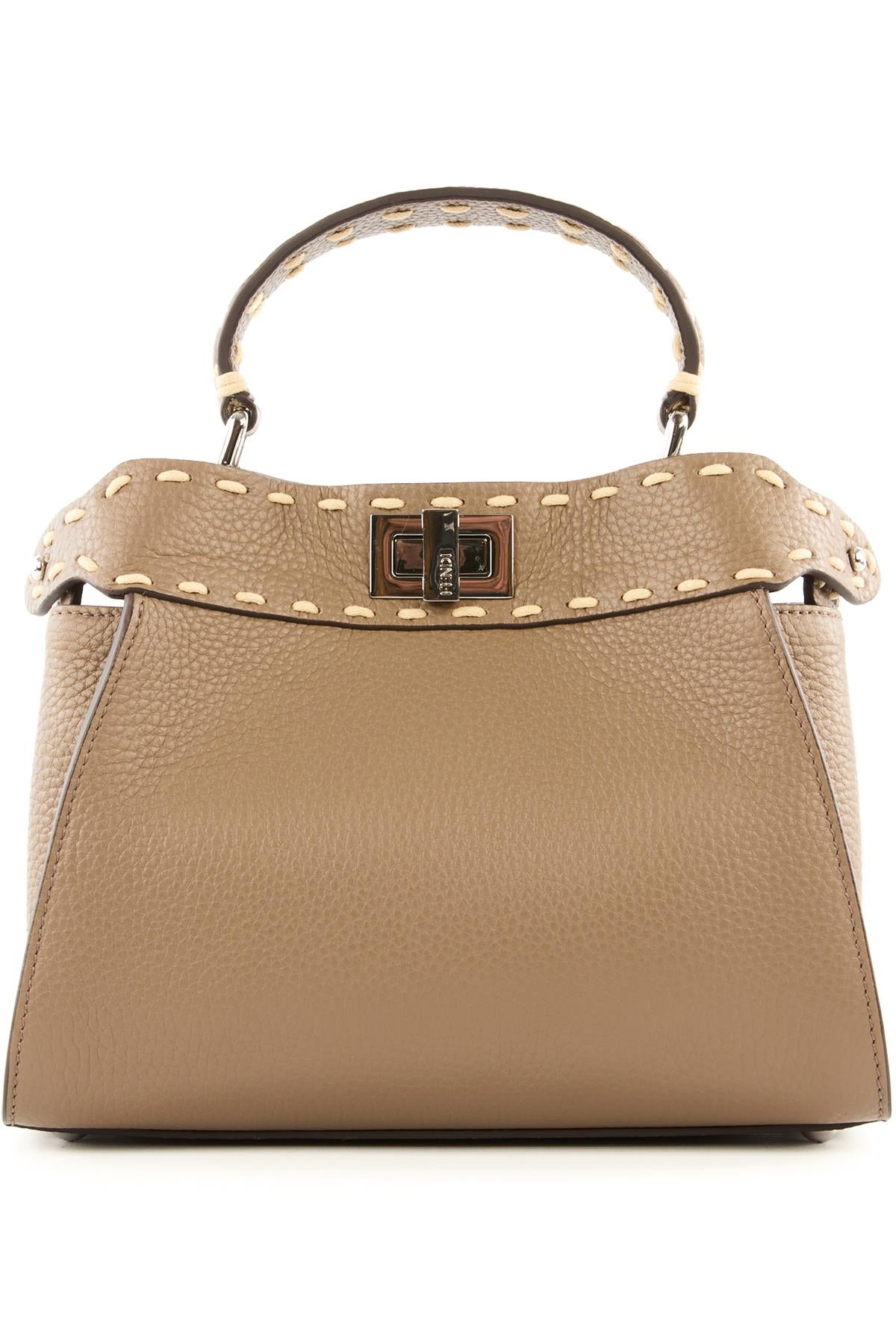 FENDI TAUPE PEEKABOO MINI LEATHER TOTE BAG
