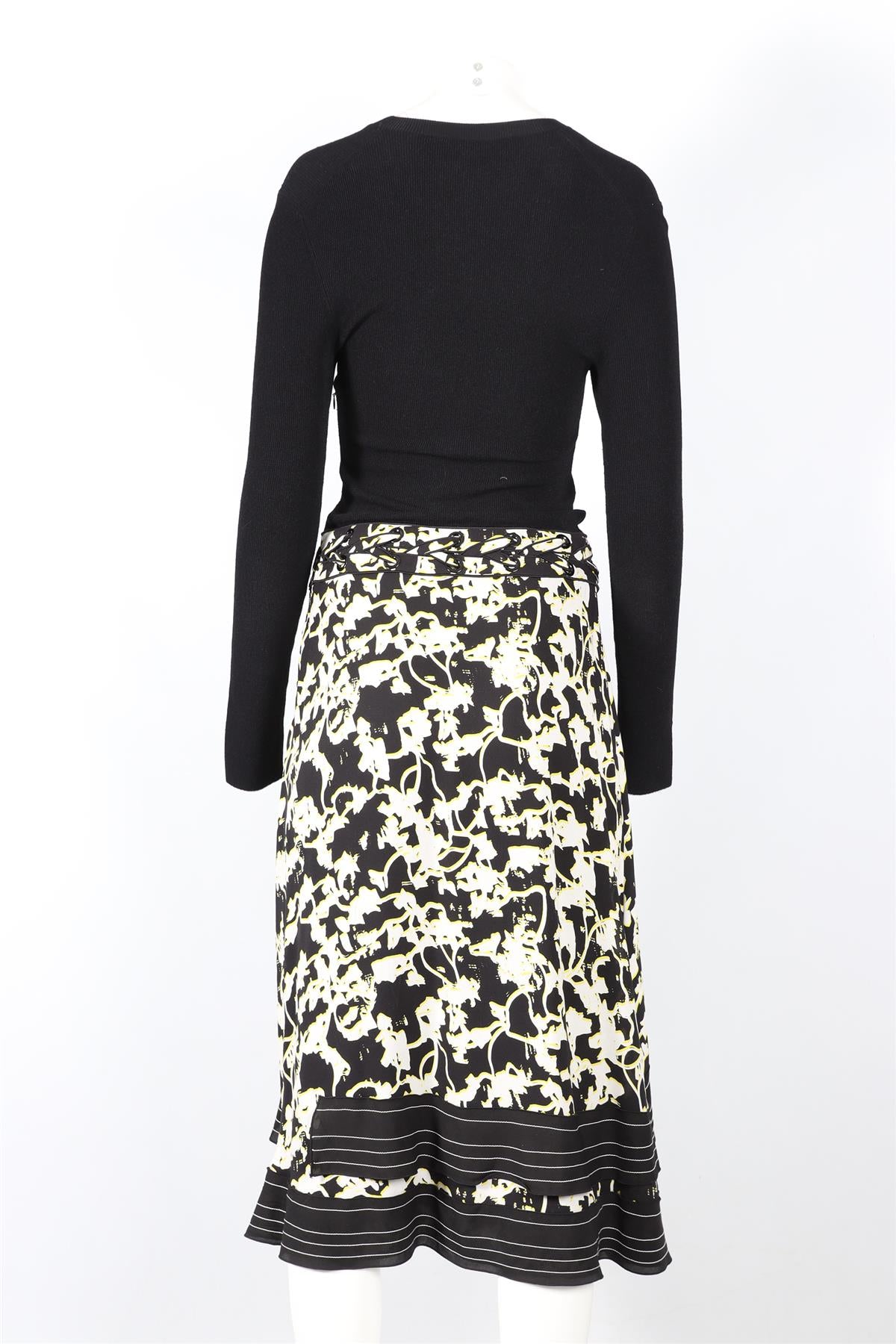 PROENZA SCHOULER BLACK, YELLOW AND WHITE KNIT AND SILK BLEND MAXI DRESS US 6 UK 10