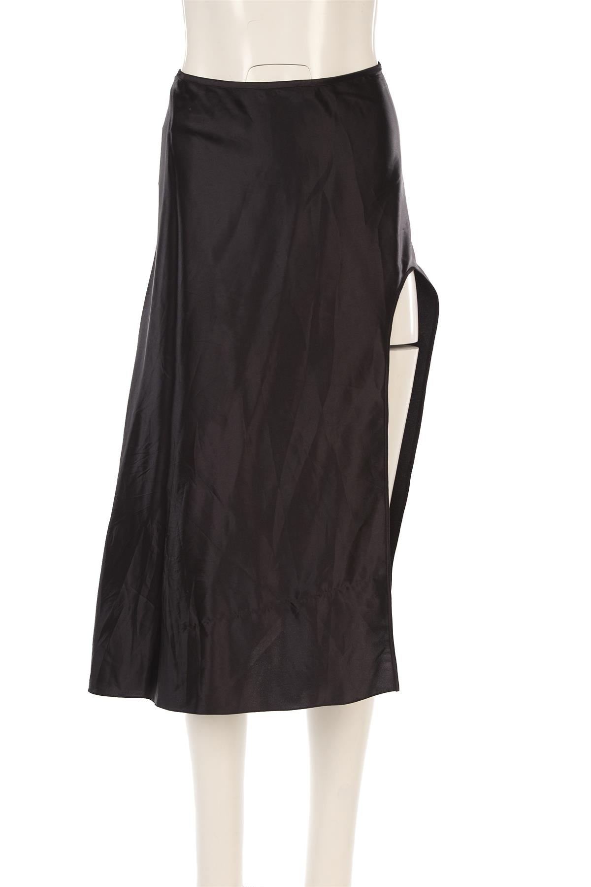 NUÉ STUDIO BLACK SATIN MIDI SKIRT XSMALL