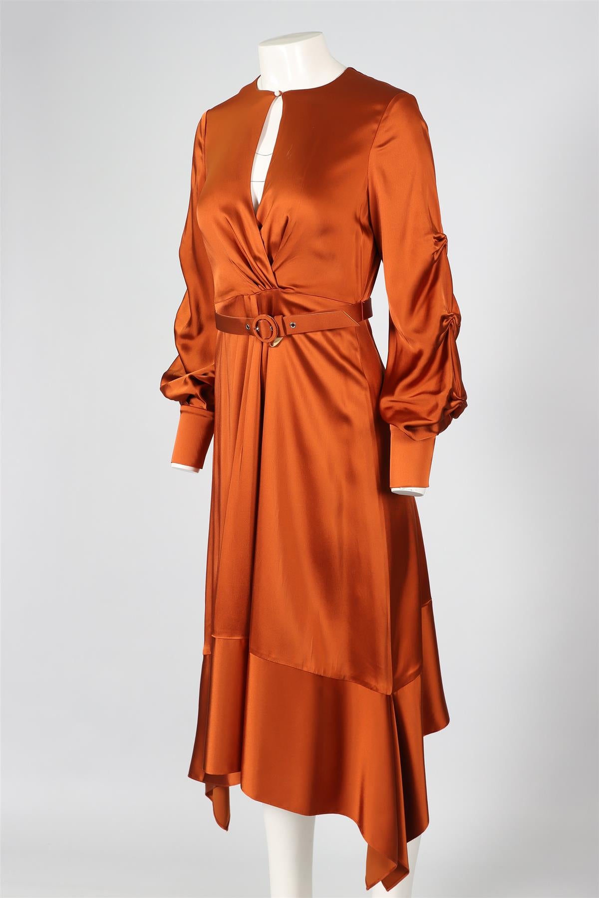 JONATHAN SIMKHAI ORANGE SATIN MIDI DRESS US 4 UK 8