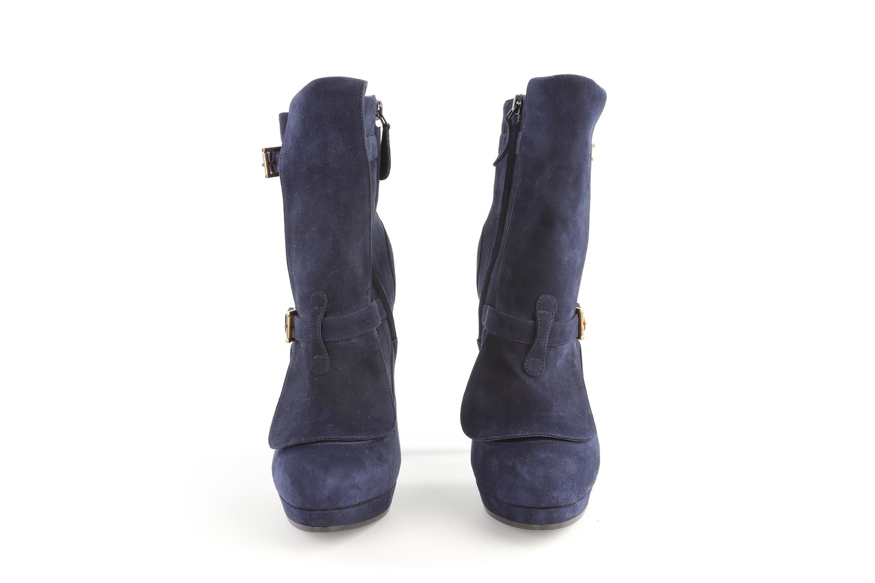 ALEXANDER MCQUEEN NAVY SUEDE ANKLE BOOTS