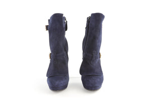 ALEXANDER MCQUEEN NAVY SUEDE ANKLE BOOTS