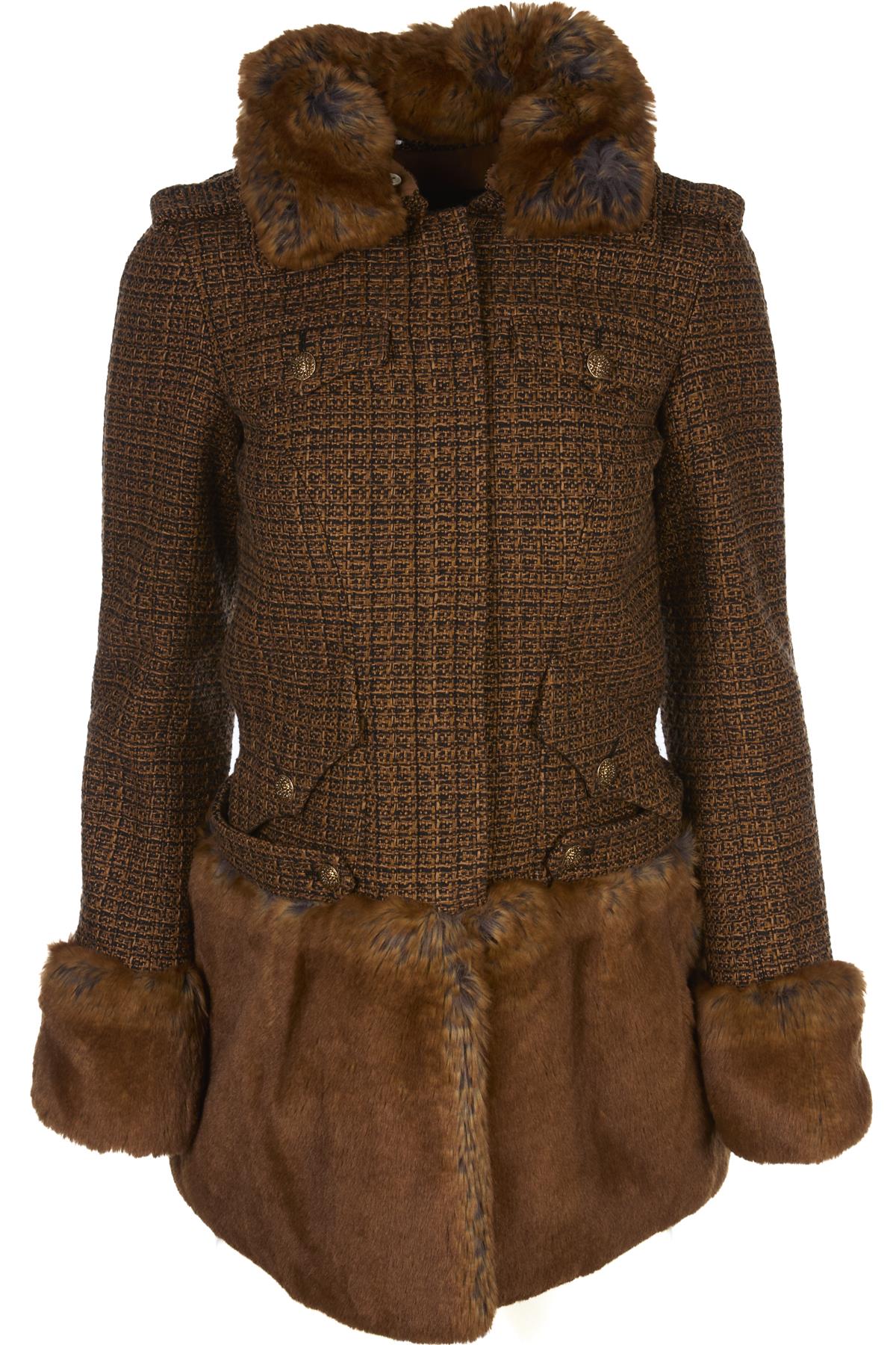 CHANEL BROWN 2010 FAUX FUR AND TWEED COAT FR 36 UK 8