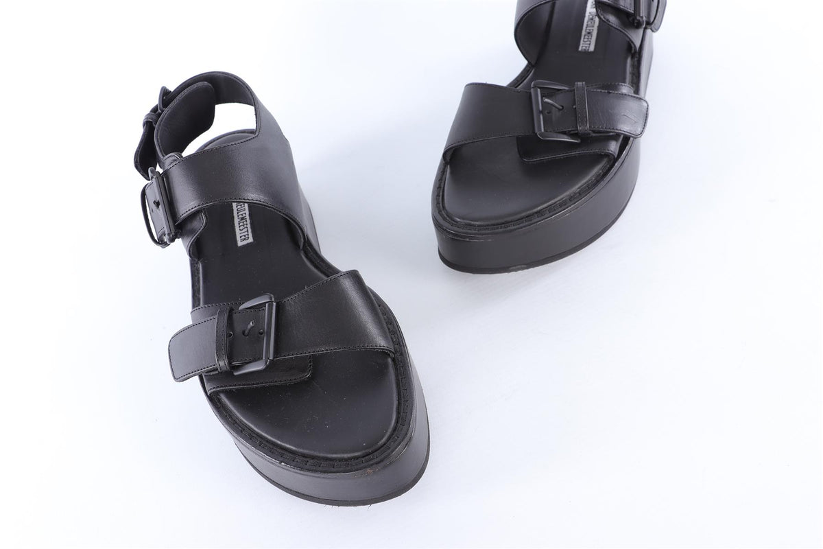 ANN DEMEULEMEESTER BLACK LEATHER PLATFORM SANDALS EU 38 UK 5