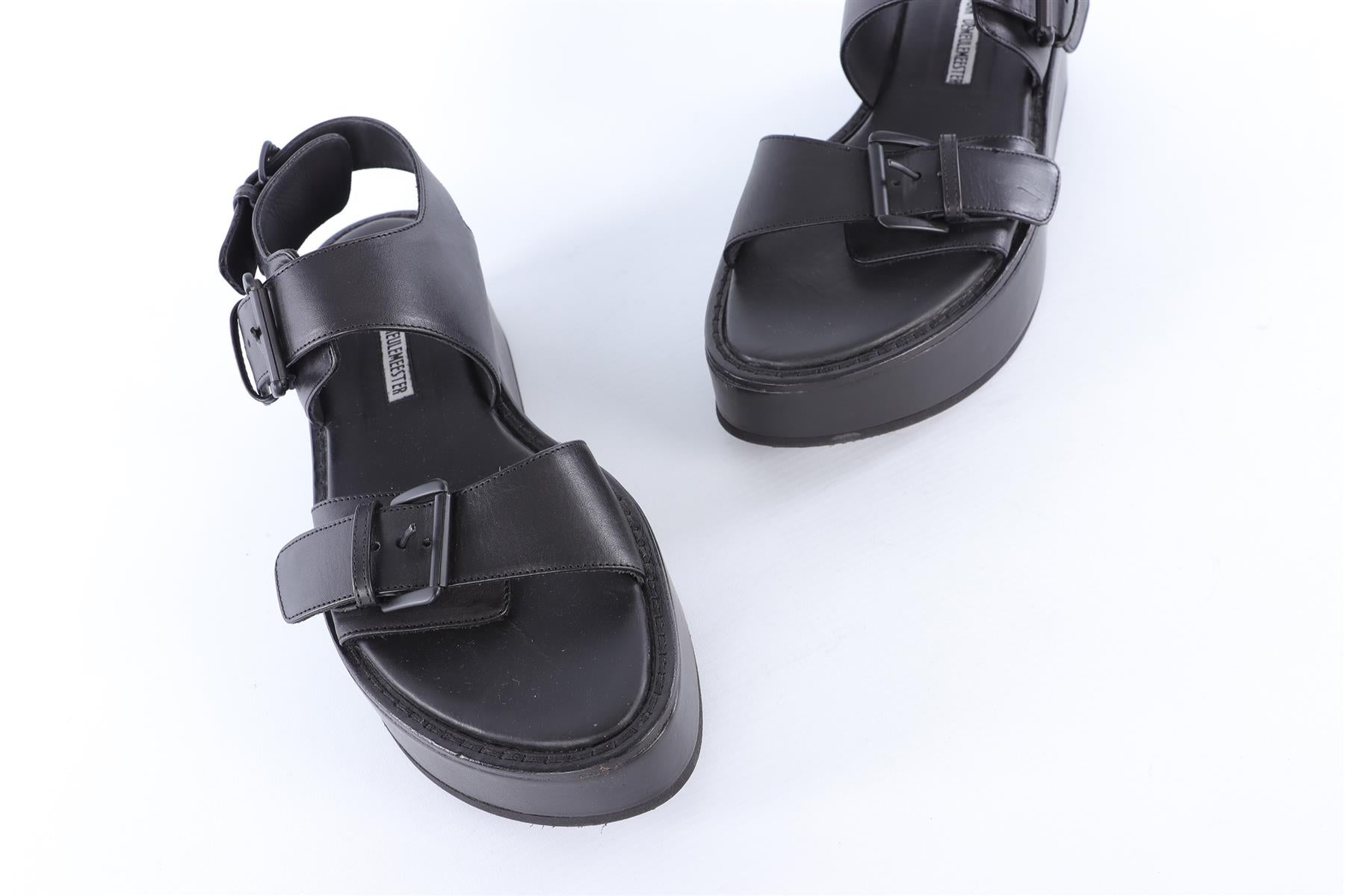 ANN DEMEULEMEESTER BLACK LEATHER PLATFORM SANDALS EU 38 UK 5
