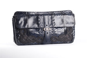 BOTTEGA VENETA BLUE 2012 PYTHON CLUTCH