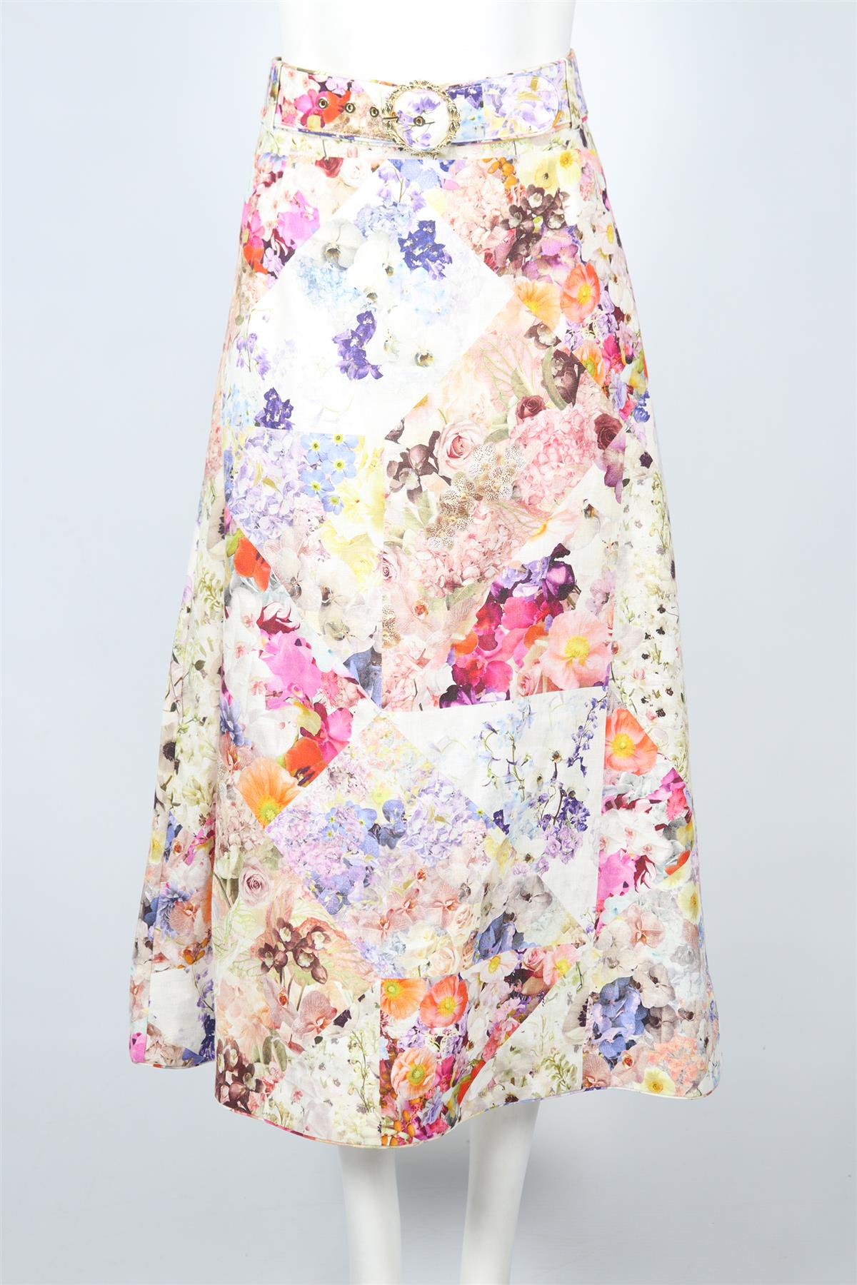 ZIMMERMANN FLORAL PRINT LINEN MAXI SKIRT UK 14