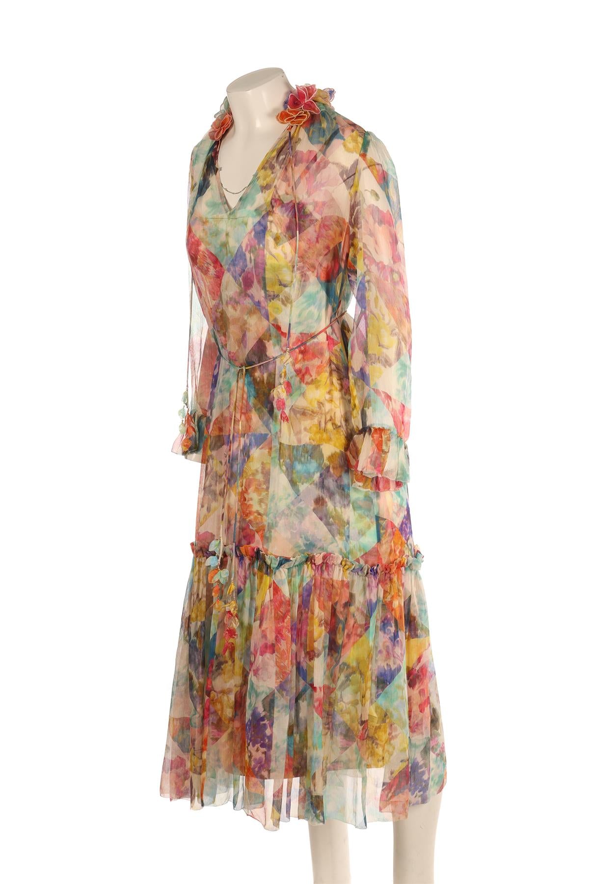 ZIMMERMANN MULTI SILK MAXI DRESS 0 UK 8