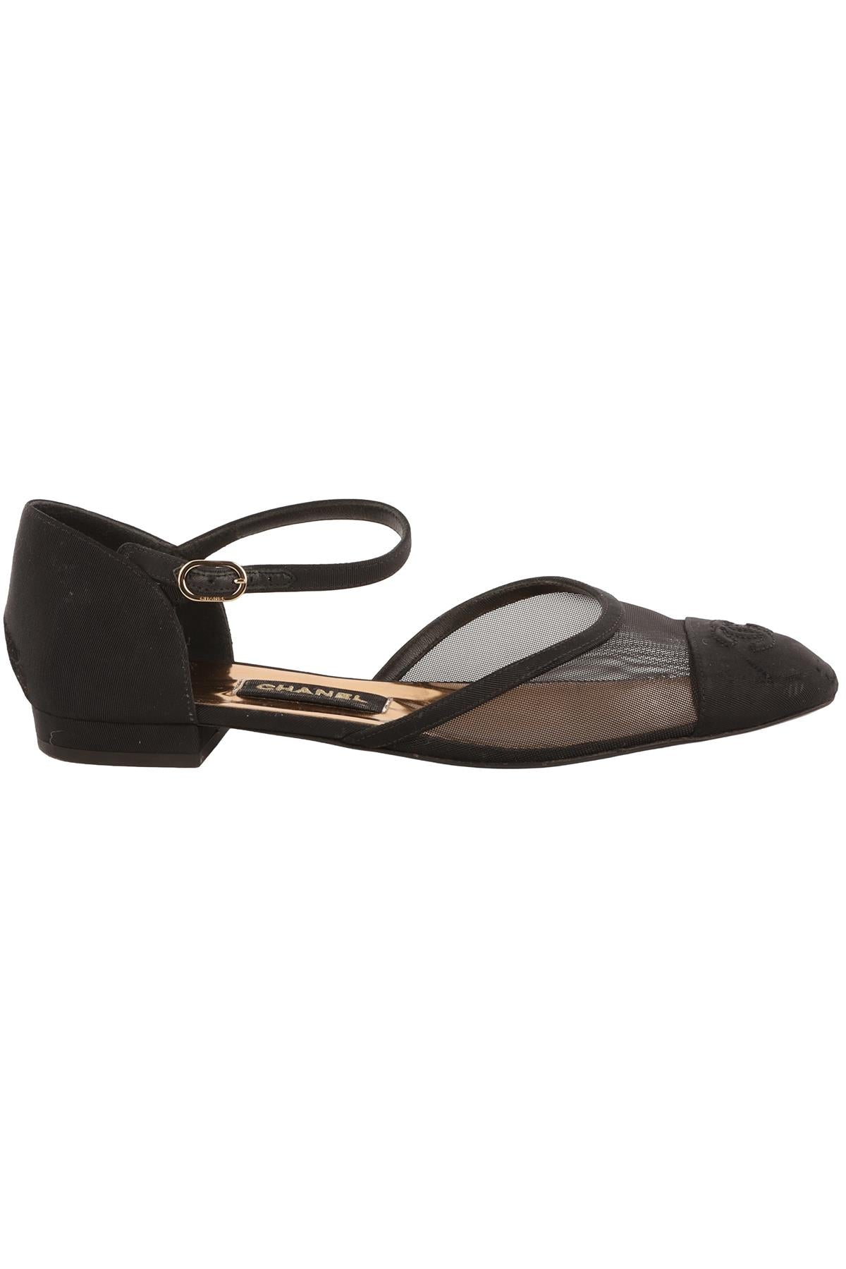 CHANEL BLACK 2021 MESH BALLET FLATS EU 38 UK 5