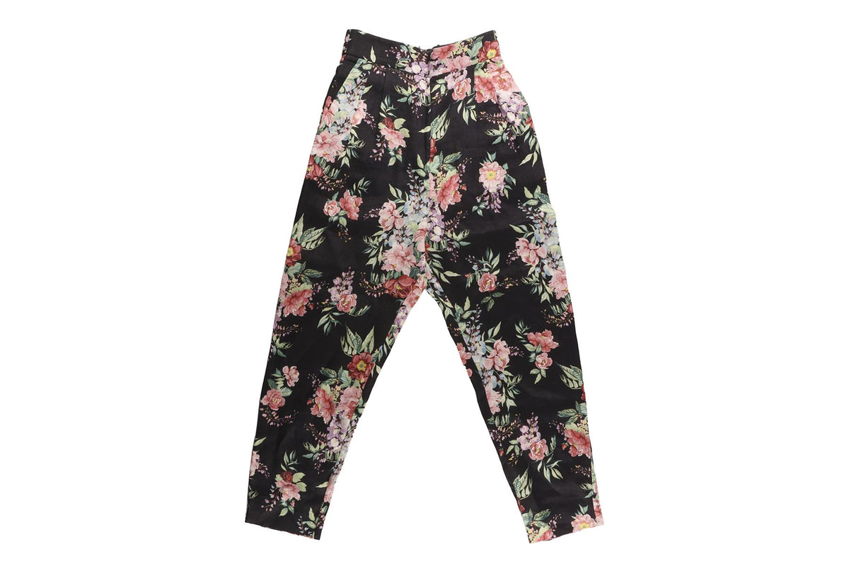 ZIMMERMANN BLACK LINEN TAPERED PANTS UK 8