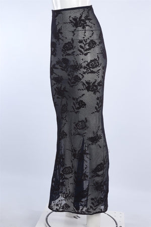 ALAÏA NAVY LACE MAXI SKIRT FR 36 UK 8