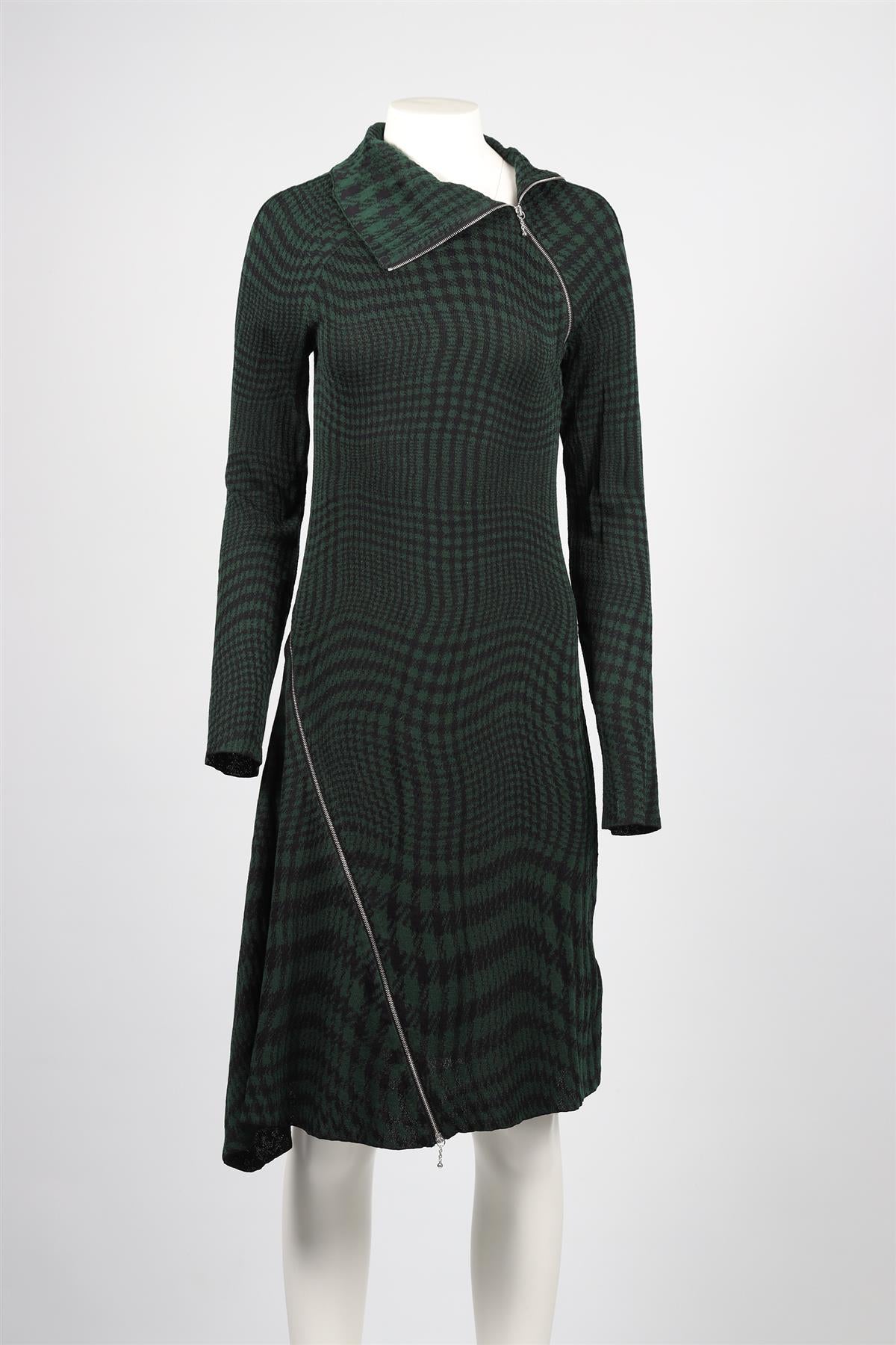 BURBERRY GREEN WOOL BLEND MIDI DRESS SMALL