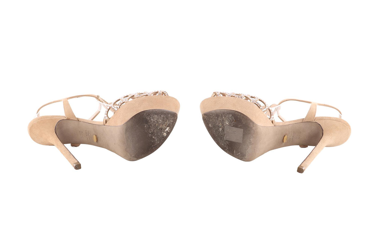 SERGIO ROSSI BEIGE SUEDE PLATFORM SANDALS EU 36.5