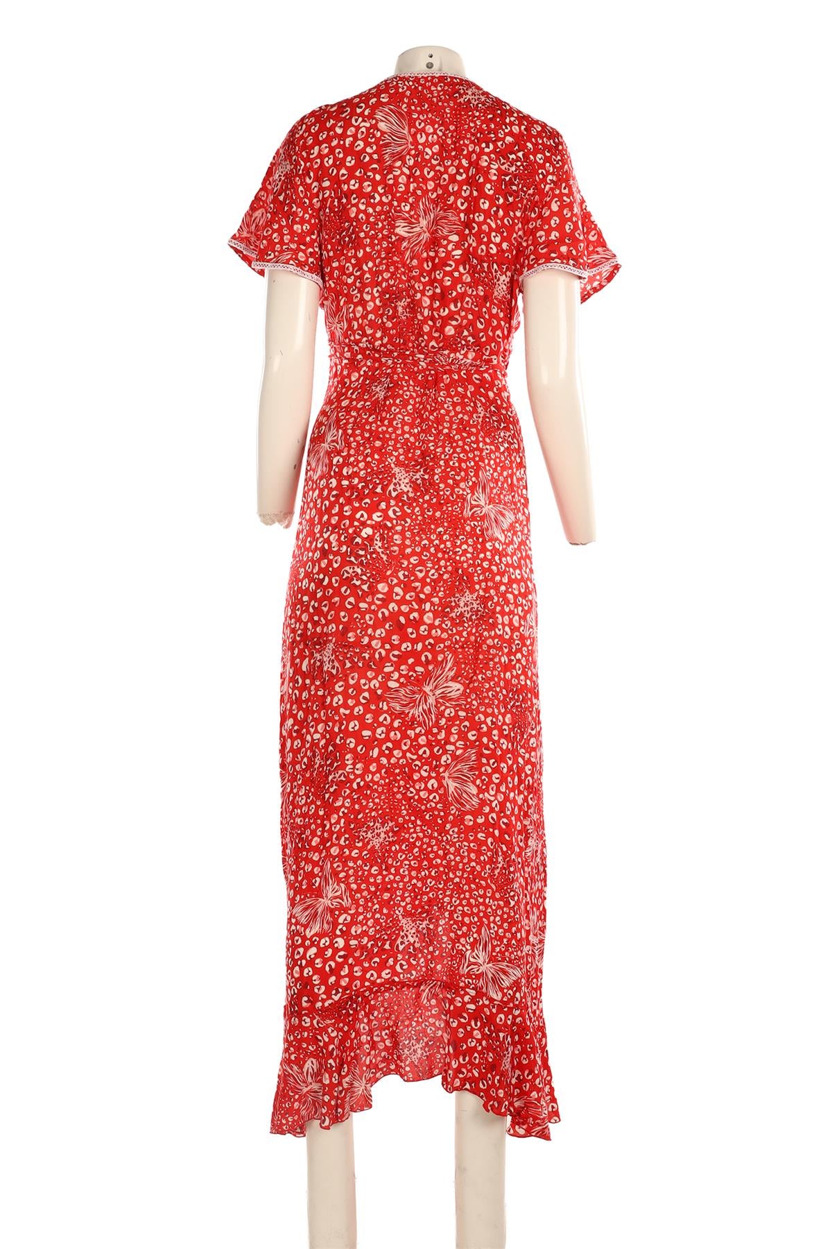 POUPETTE ST BARTH RED CREPE MAXI DRESS LARGE