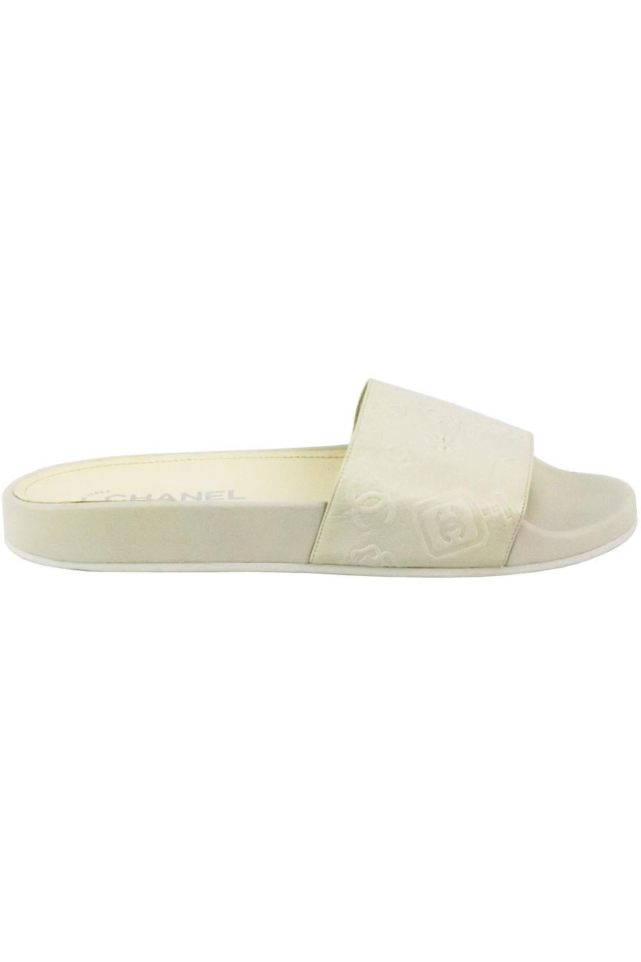 CHANEL CC DETAILED EMBOSSED LEATHER SLIDES EU 38 UK 5 US 8