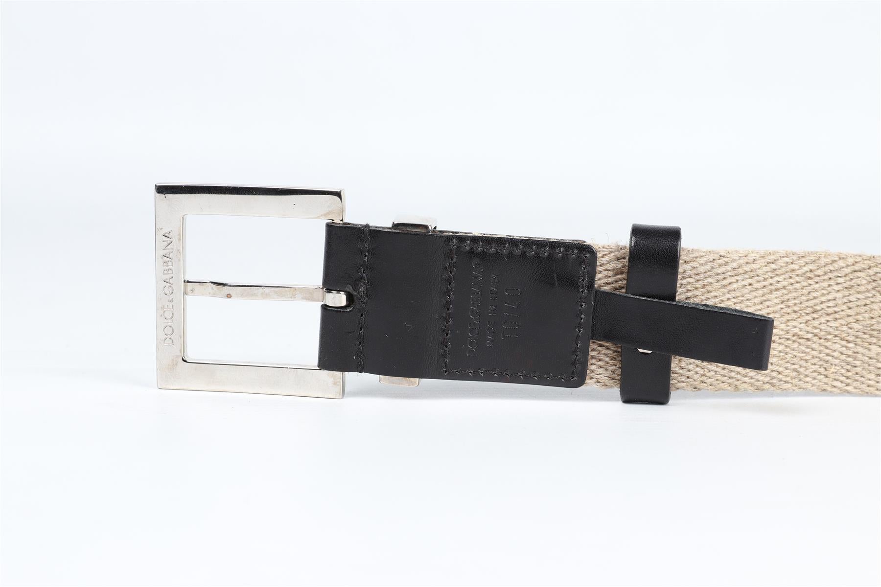 DOLCE & GABBANA BEIGE CANVAS AND LEATHER WAIST BELT 25.5-30 IN