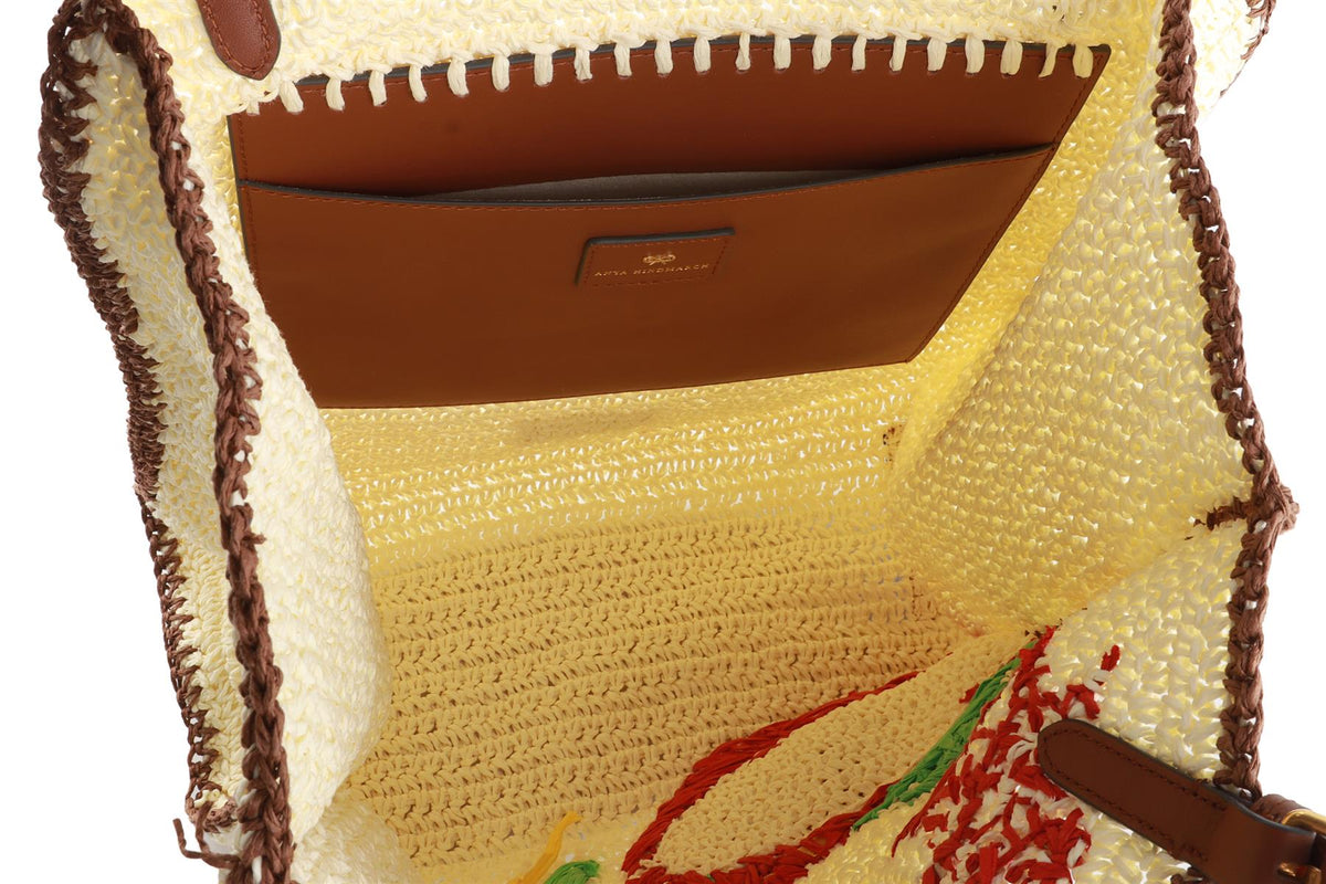 ANYA HINDMARCH CREAM CORN FLAKES RAFFIA TOTE BAG