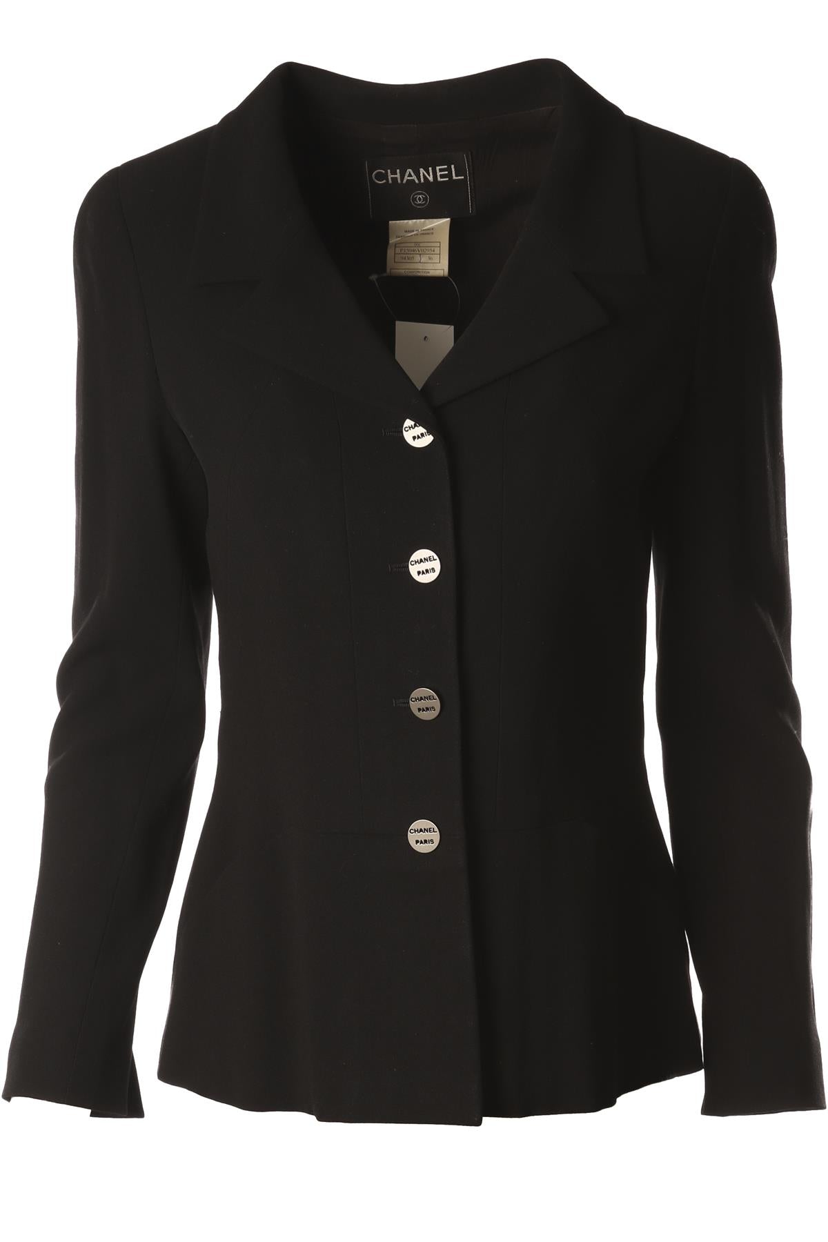 CHANEL BLACK 2000 WOOL BLAZER FR 38 UK 10