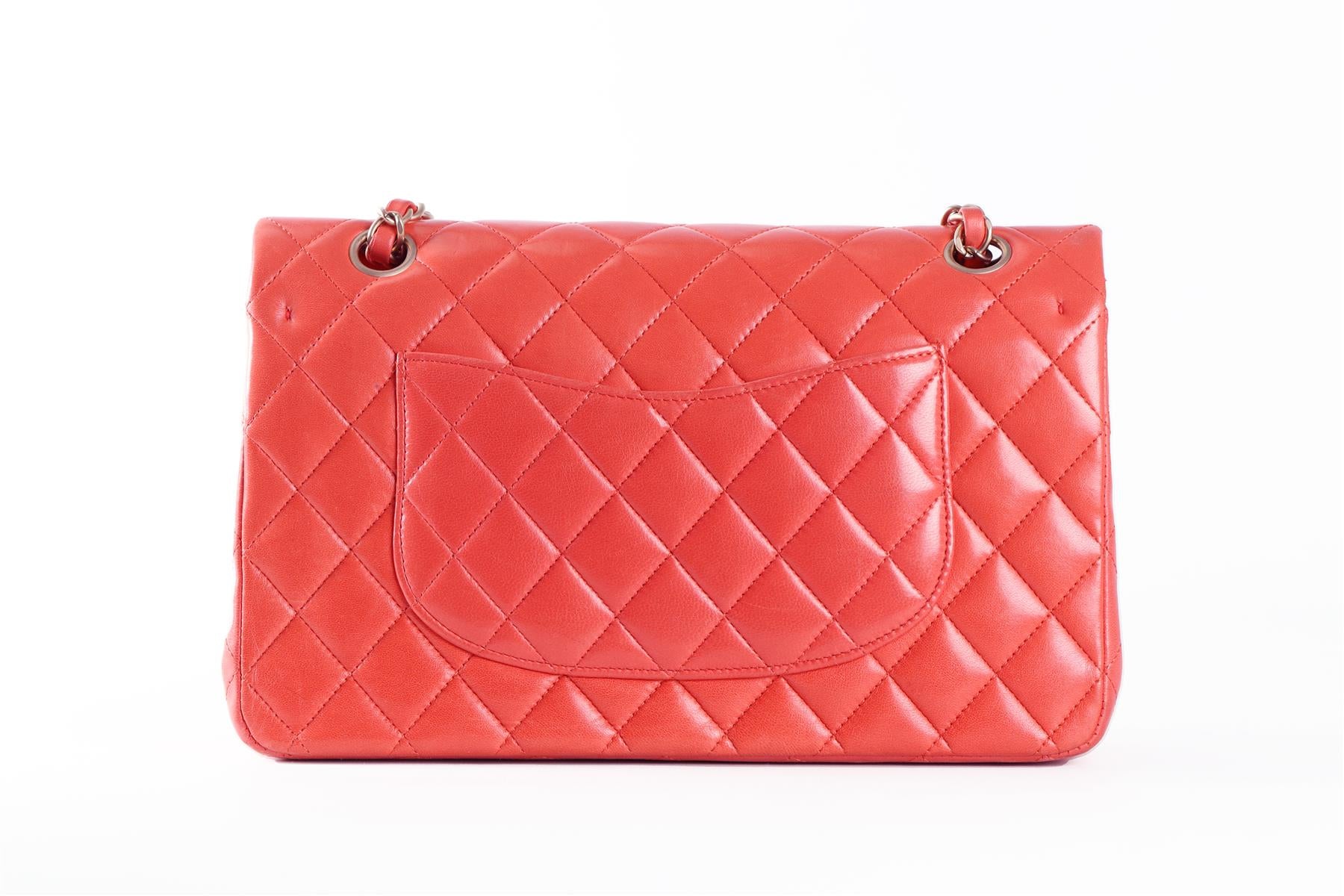 CHANEL ORANGE 2010 CLASSIC DOUBLE FLAP MEDIUM QUILTED LEATHER SHOULDER BAG