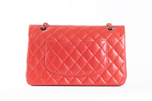 CHANEL ORANGE 2010 CLASSIC DOUBLE FLAP MEDIUM QUILTED LEATHER SHOULDER BAG