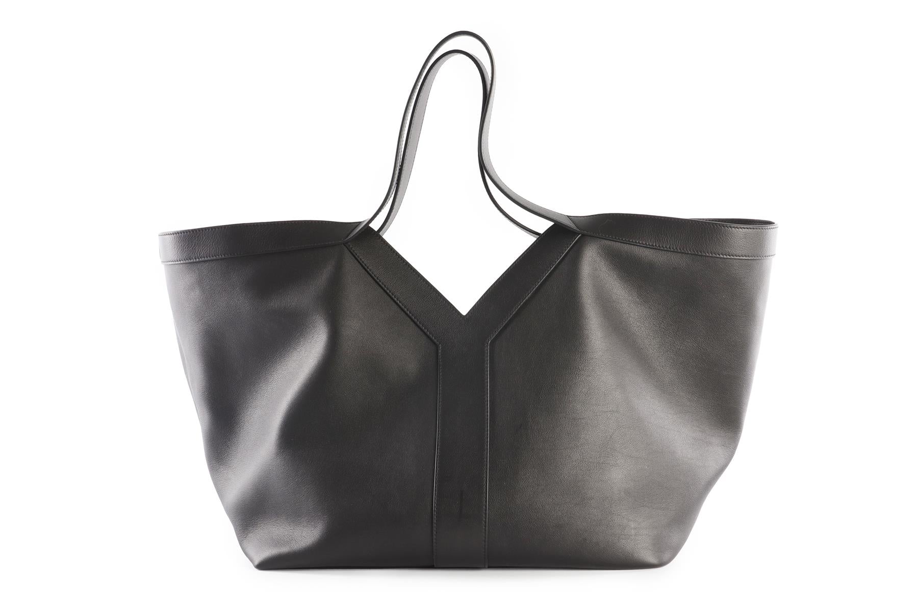 SAINT LAURENT BLACK Y LEATHER TOTE BAG