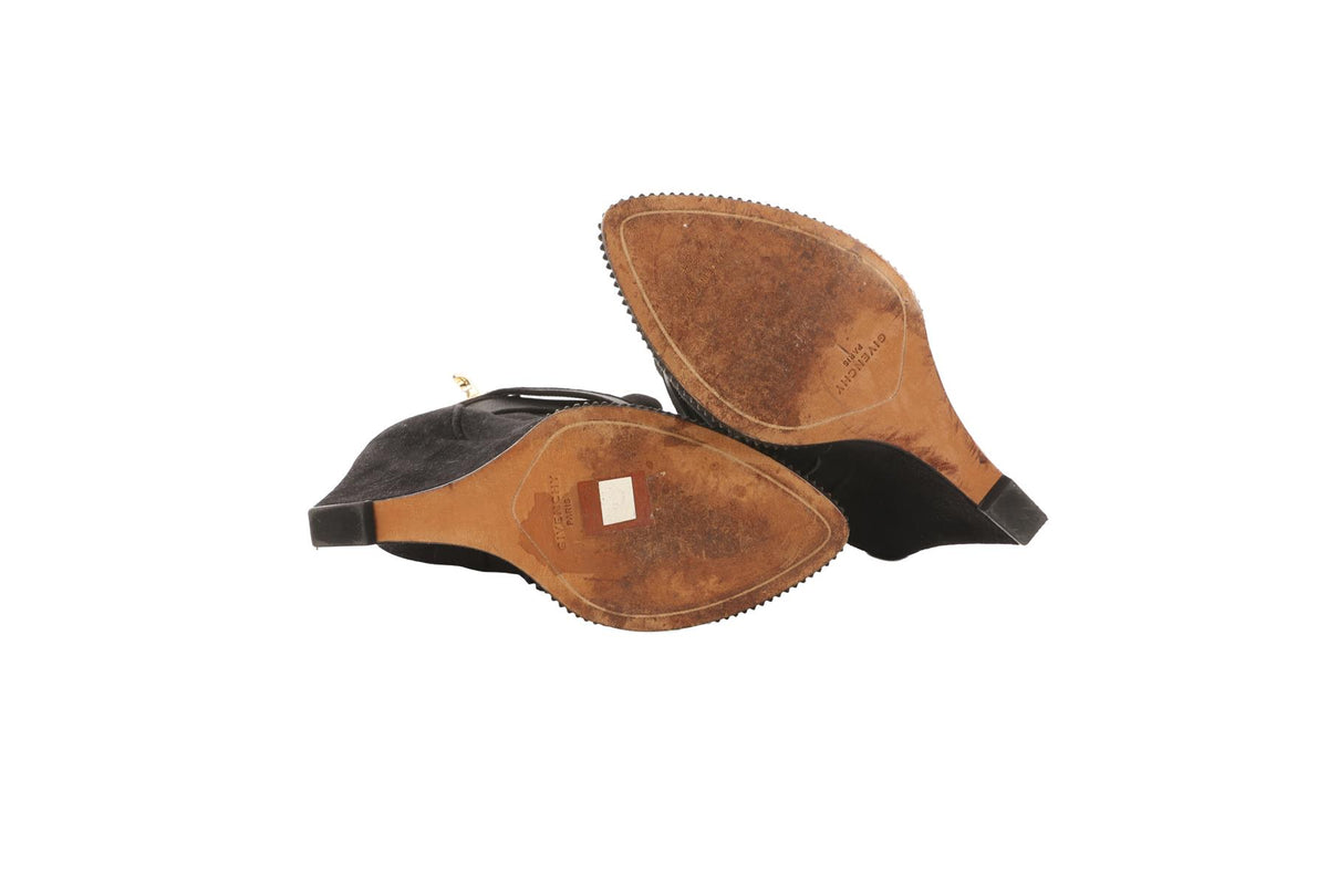 GIVENCHY BLACK SUEDE WEDGE ANKLE BOOTS EU 38 UK 5 US 8