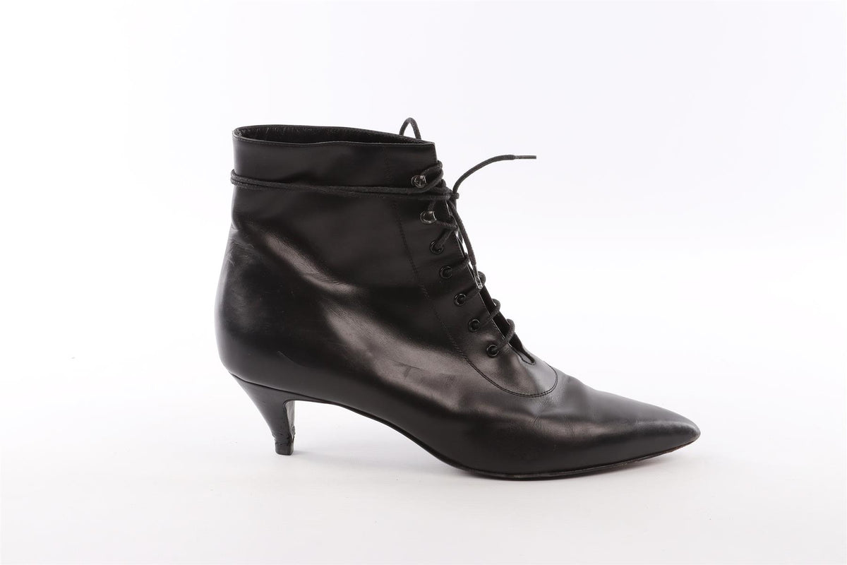 SAINT LAURENT BLACK LEATHER ANKLE BOOTS EU 40 UK 7 US 10