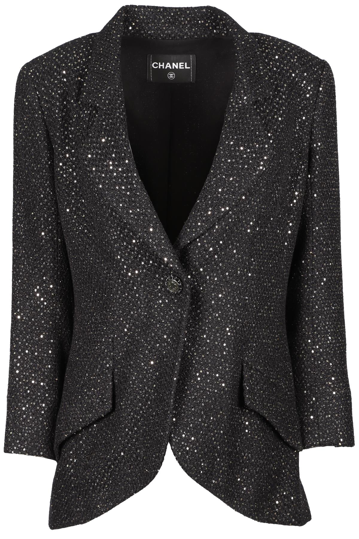 CHANEL BLACK 2011 SEQUIN AND COTTON BLAZER FR 38 UK 10