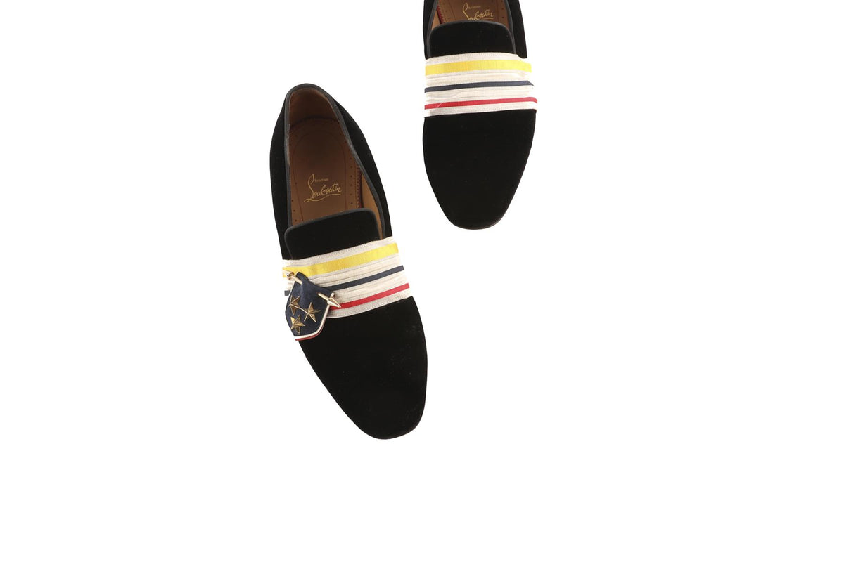 CHRISTIAN LOUBOUTIN BLACK MEN'S VELVET LOAFERS EU 44 UK 10 US 11