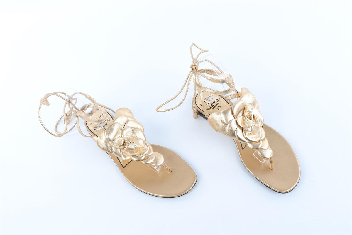VALENTINO GARAVANI GOLD LEATHER SANDALS EU 37.5 UK 4.5 US 7.5