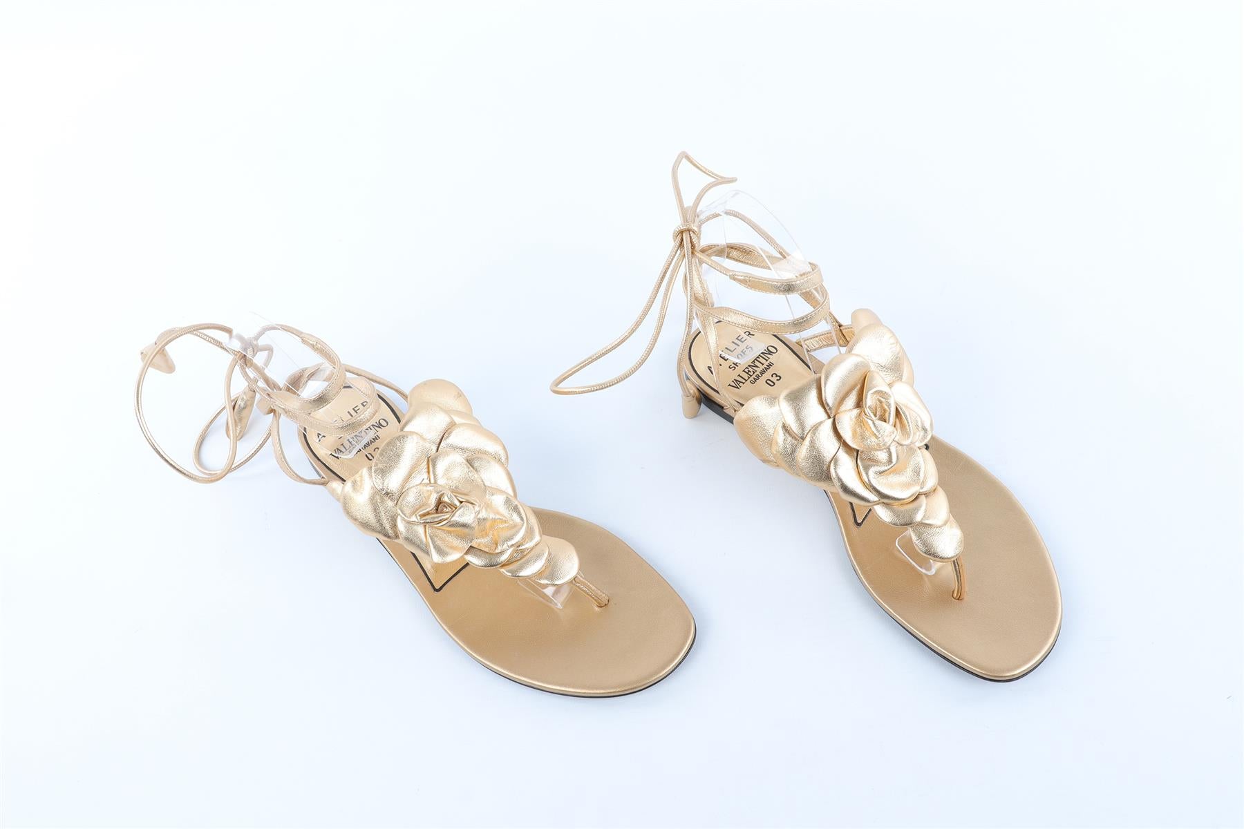 VALENTINO GARAVANI GOLD LEATHER SANDALS EU 37.5 UK 4.5 US 7.5