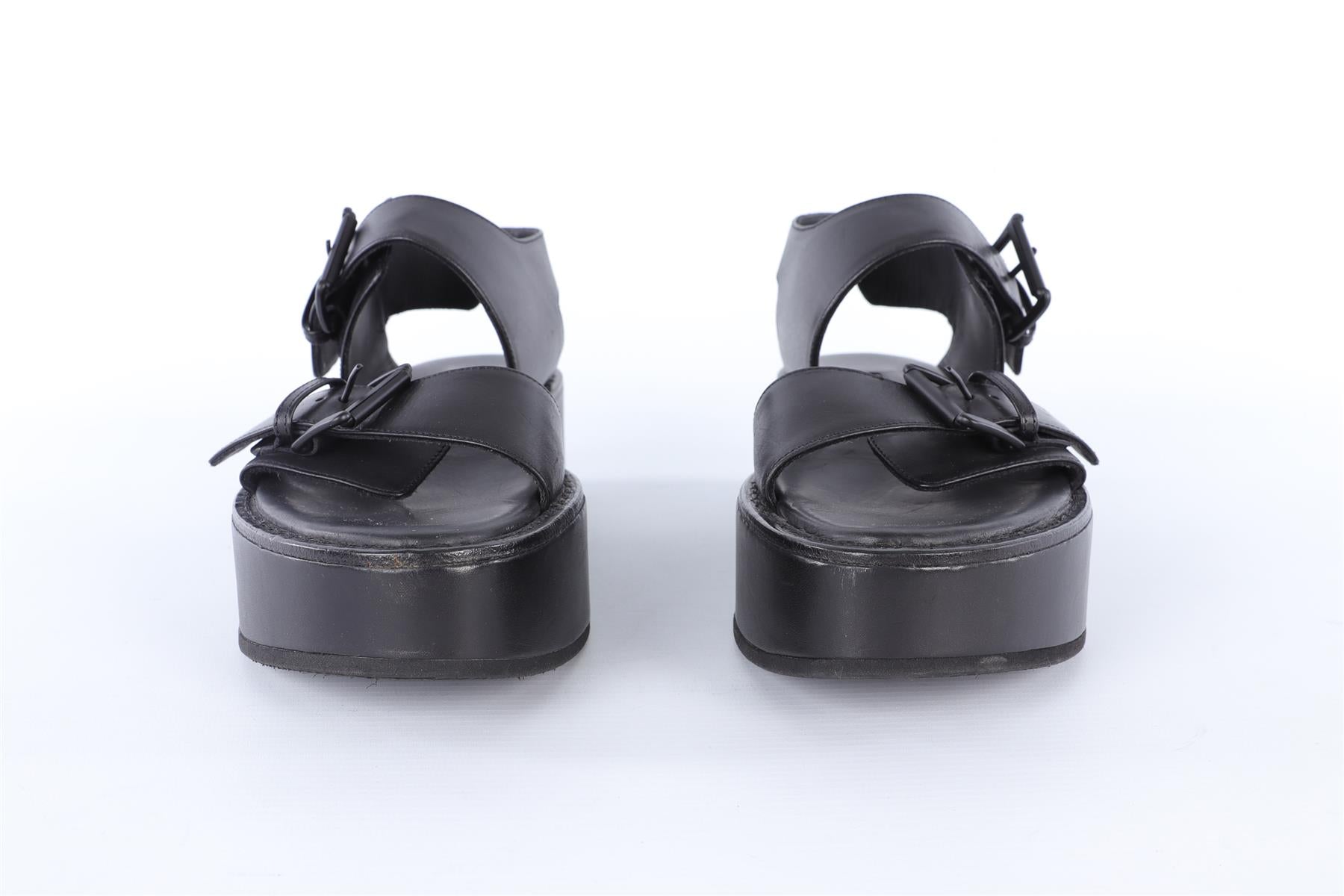 ANN DEMEULEMEESTER BLACK LEATHER PLATFORM SANDALS EU 38 UK 5