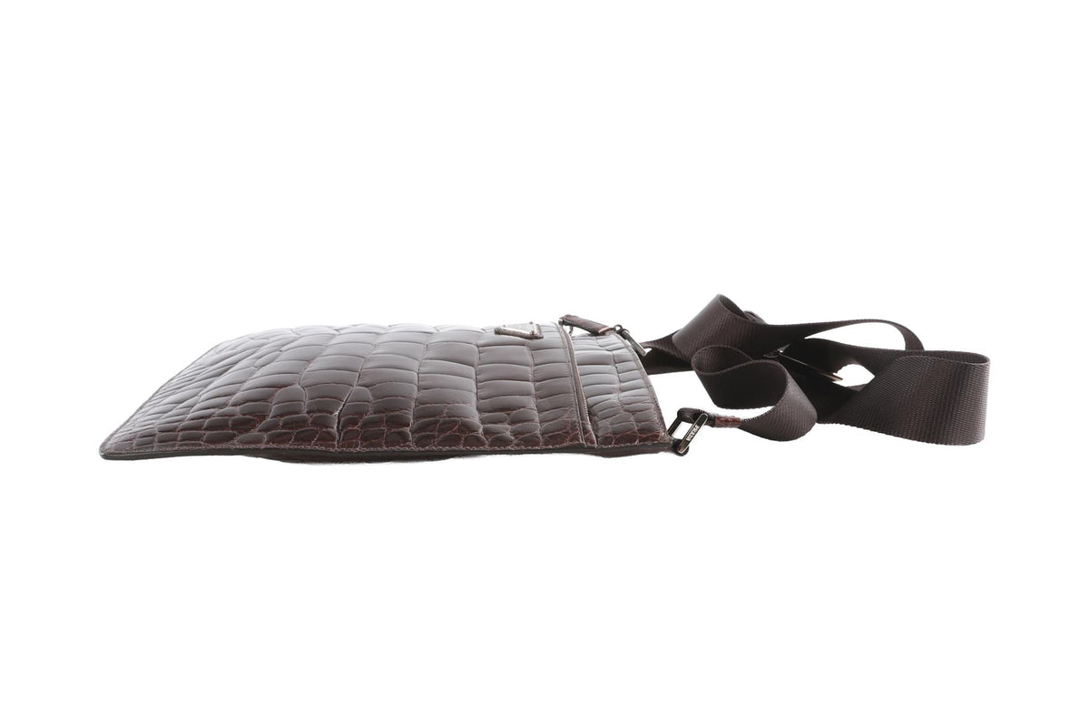 PRADA BROWN 2006 CROCODILE CROSSBODY BAG