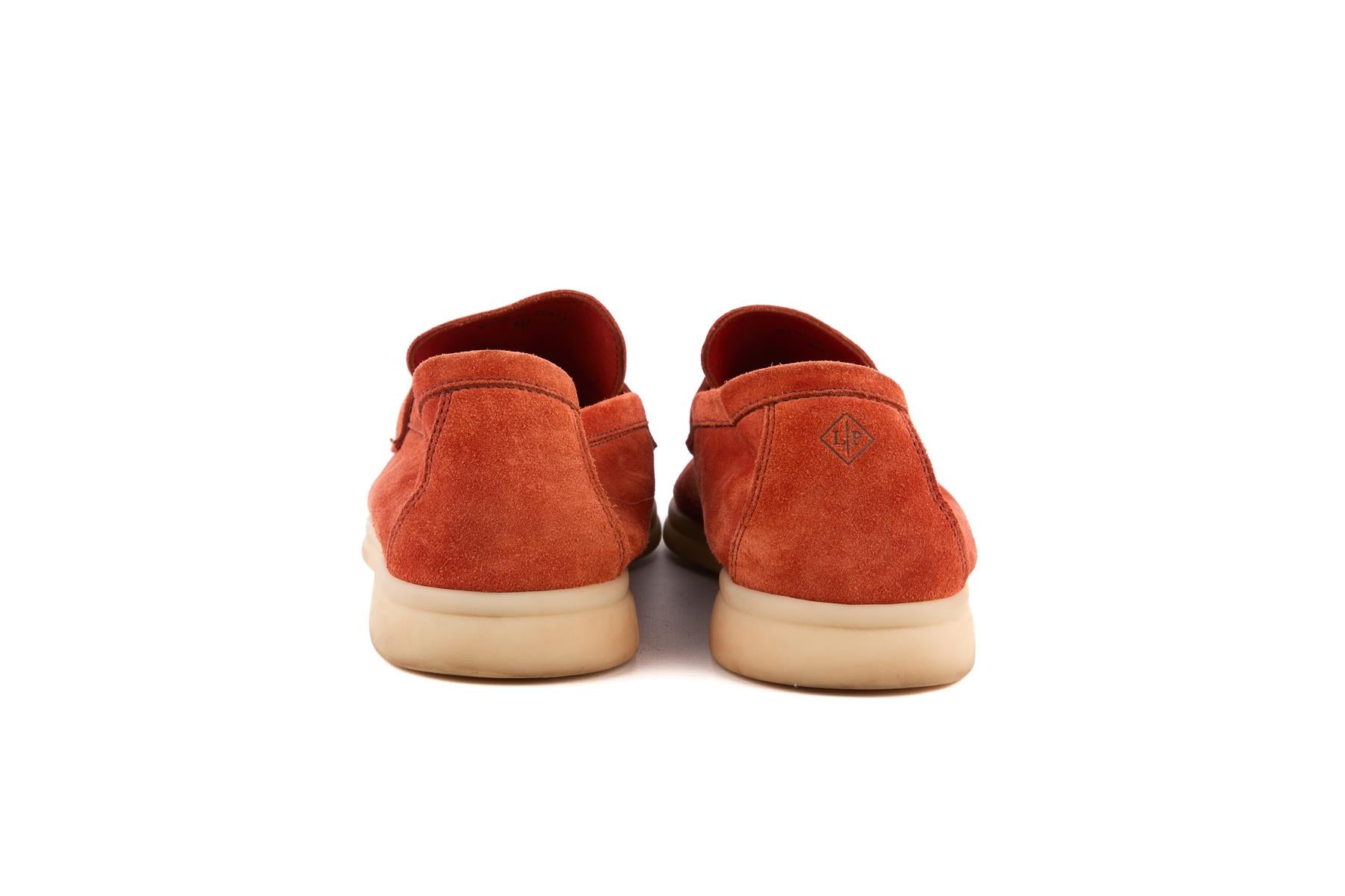 LORA PIANA ORANGE SUMMER CHARMS WALK SUEDE LOAFERS EU 40 UK 7 US 10