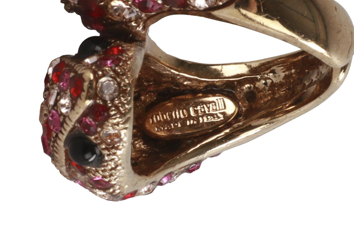 ROBERTO CAVALLI PINK CRYSTAL AND GOLD TONE RING